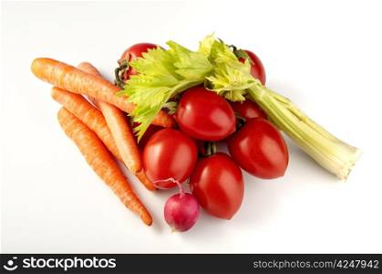 wicker basket with mixed vegetables in season