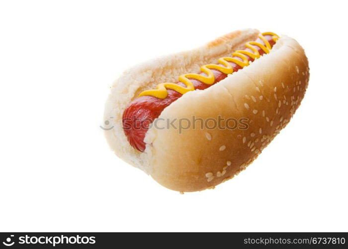 Wide angle hot dog on a white background