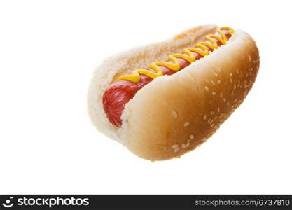 Wide angle hot dog on a white background