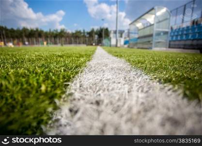 Wide angle photo of marking on the grass soccer field