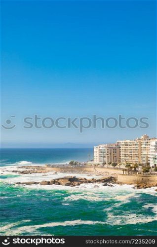 Wide angle view of Bantry Bay and apartments in Cape Town South Africa