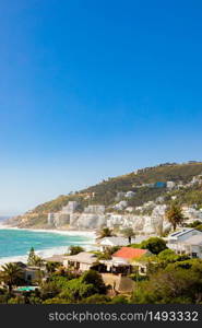 Wide Angle view of Clifton Beach and apartments in Cape Town South Africa