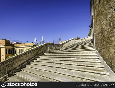 Wide angle view of the steep slope Spanish Steps in Rome, Italy with copy space.. Wide angle view of the steep slope Spanish Steps in Rome, Italy with copy space