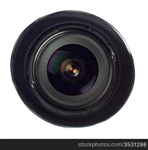 wide angle zoom lens, front view, isolated on white
