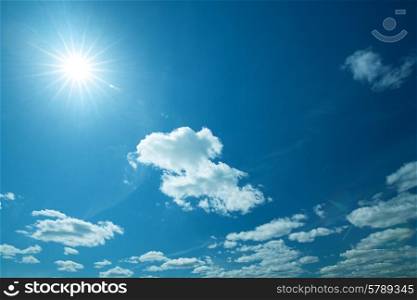 Wide blue skies and sun, abstract natural backgrounds