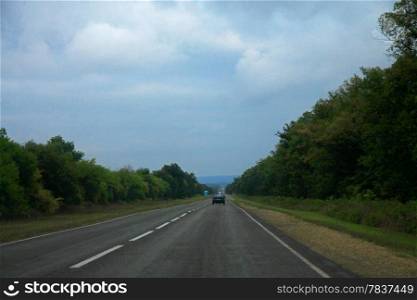 Wide highway and landscape. North Caucasus travel.