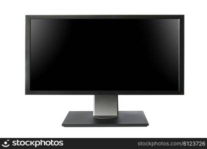 Wide lcd monitor with black screen isolated on white background