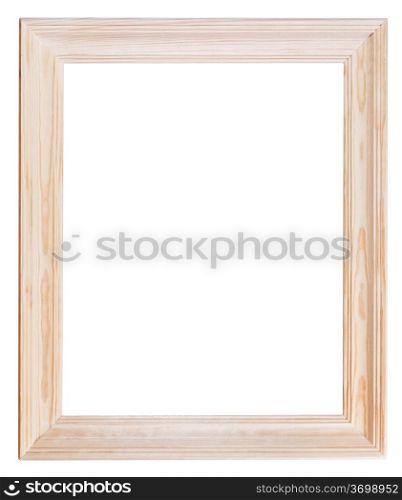 wide light wooden picture frame with cutout canvas isolated on white background