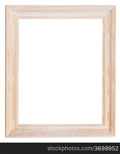 wide light wooden picture frame with cutout canvas isolated on white background