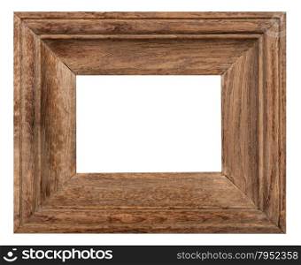 wide oak wood picture frame with cut out blank space isolated on white background