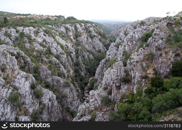 Wide ravine near Drnish castle in Croatia