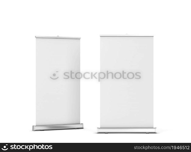 Wide rollup banner mockup. 3d illustration isolated on white background