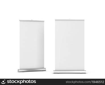 Wide rollup banner mockup. 3d illustration isolated on white background