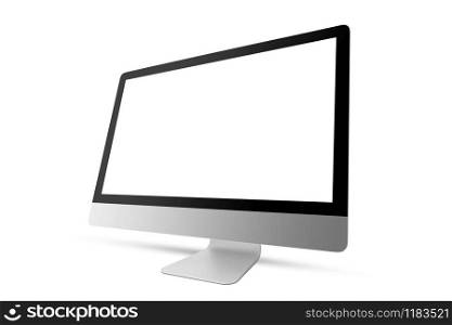 Wide screen monitor for work of business, hardware computer mock up display on a white background with copy space.. New model of computer display with blank mockup screen.