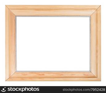 wide simple wooden picture frame with cut out blank space isolated on white background