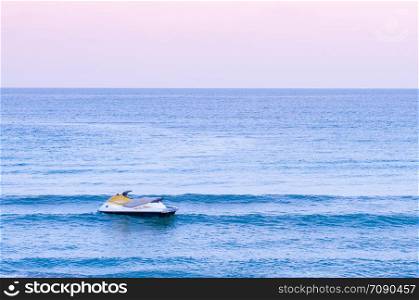 Wide summer tropical seascape pink tone Sunset or sunrise sky in Samui with Jet Ski - Thailand tropical isalnd beautiful nature scenery in evening or morning