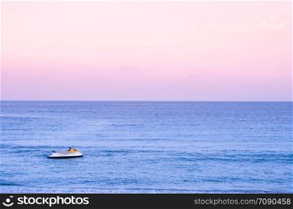 Wide summer tropical seascape pink tone Sunset or sunrise sky in Samui with Jet Ski - Thailand tropical isalnd beautiful nature scenery in evening or morning