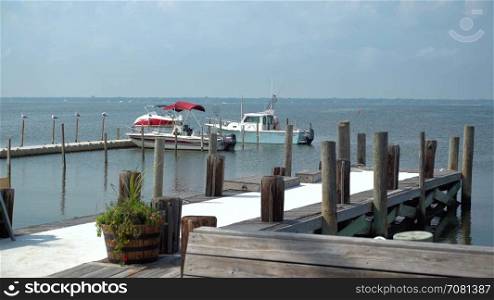 Wide view of dock at Ho Hum beach on Fire Island