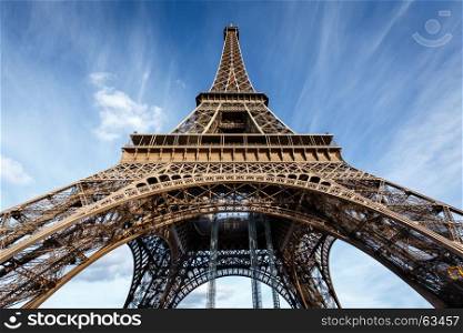 Wide View of Eiffel Tower from the Ground, Paris, France
