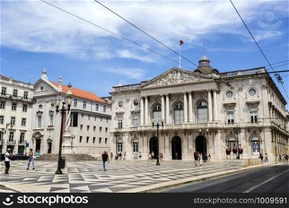 Wide view of Municipal Square and the City Hall building, in Lisbon, Portugal