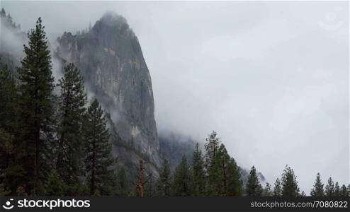 Wide view of storm in Yosemite infront of El Capitan