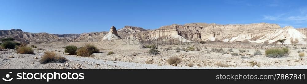 Wide wadi and mountain area in Negev desert, Israel
