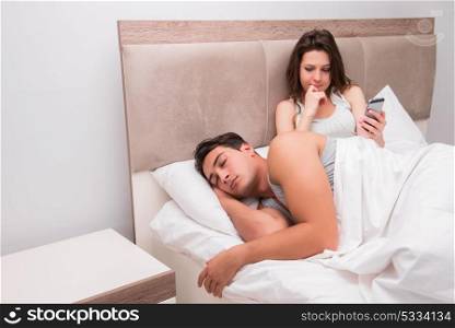 Wife reading his husbands text sms messages