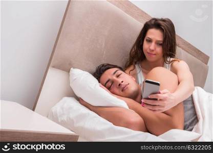 Wife reading his husbands text sms messages