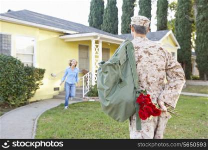 Wife Welcoming Husband Home On Army Leave