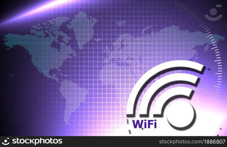 Wifi icon with world map as background, 3d rendering