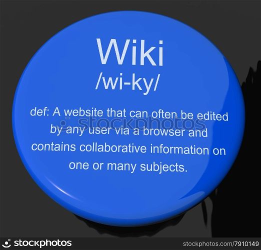 Wiki Definition Button Showing Online Collaborative Community Encyclopedia. Wiki Definition Button Shows Online Collaborative Community Encyclopedia
