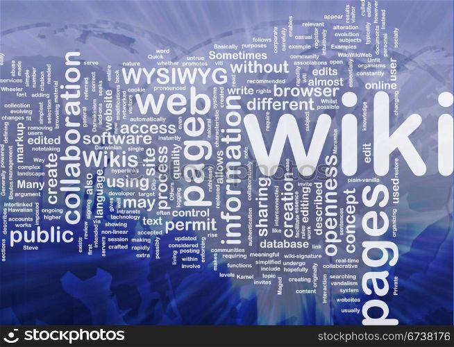 Wiki pages background concept. Background concept wordcloud illustration of wiki pages international
