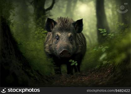 wild boar in the rain created by generative AI