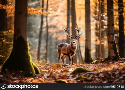 Wild deer in a forest created with generative AI technology