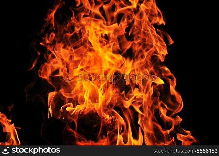 wild fire flames burn hot with black background