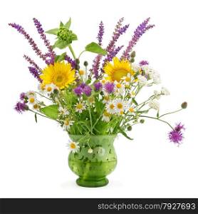 wild flowers in a vase isolated on white background