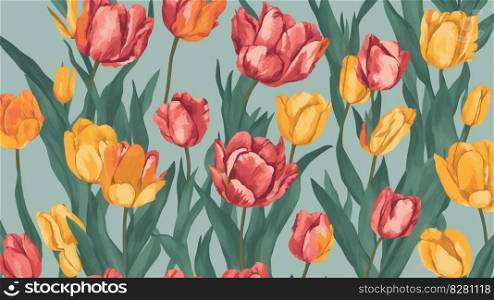 Wildflower tulip flower pattern,AI Generated