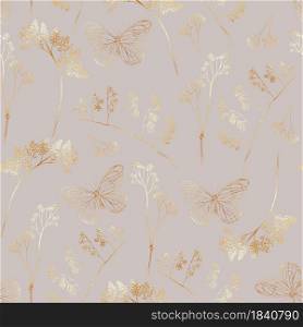 Wildflowers. Rose gold. Vector seamless pattern. Decorative elegant background. Wildflowers. Rose gold. Vector seamless pattern