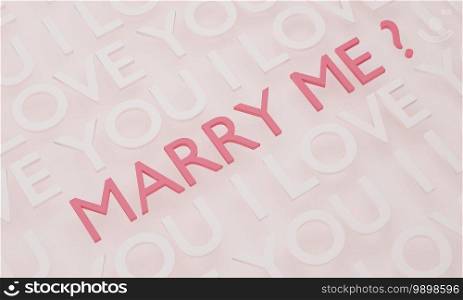 Will You Marry Me, pink text on white wall background. 3D rendering.
