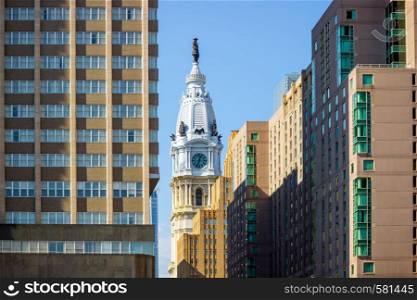 William Penn statue on a top of City Hall Philadelphia USA