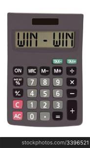 win - win on display of an old calculator on white background
