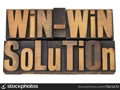 win-win solution - negotiation or conflict resolution concept - isolated words in vintage wood type