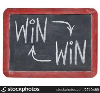 win-win strategy concept - white chalk writing on a small slate blackboard isolated on white