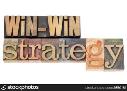 win-win strategy - negotiation or conflict resolution concept - isolated words in vintage wood type