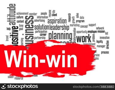 Win-win word cloud image with hi-res rendered artwork that could be used for any graphic design.. Win-win word cloud with red banner