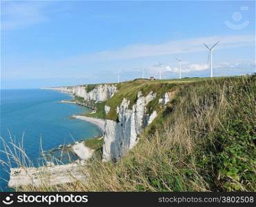 wind farm on english channel coast in Normandy of Eretrat cote d&rsquo;albatre, France