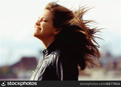 Wind hair hairstyle hair styling girl adult spring