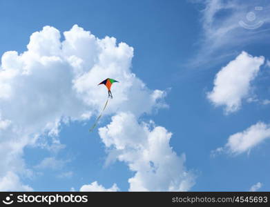 wind kite flying in the blue summer sky