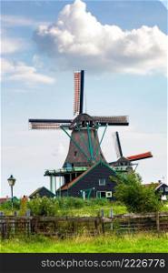 Wind mills in Zaanse Schans, Netherland. Holland in a summer day