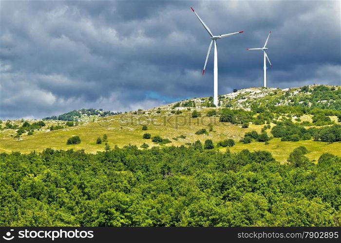 Wind power plant turbines on Velebit mountain, Croatia